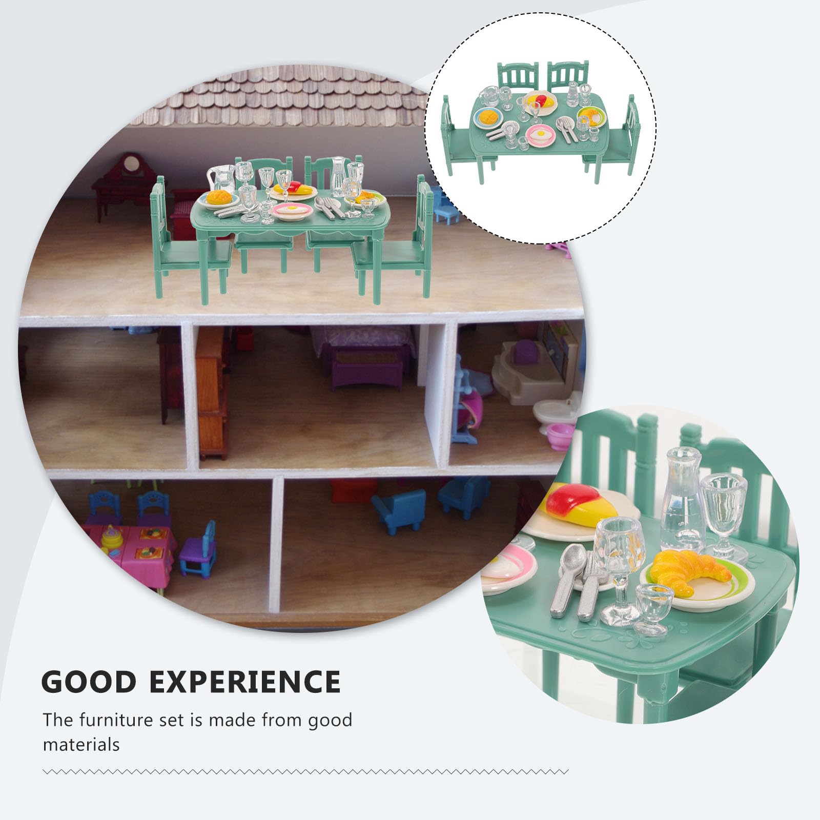 SEWACC Puppenhaus-miniaturmöbelset, Miniatur-esstisch Und Stühle aus Kunststoff mit Geschirr Und Spielsachen zum Spielen Und Dekorieren im Puppenhaus.