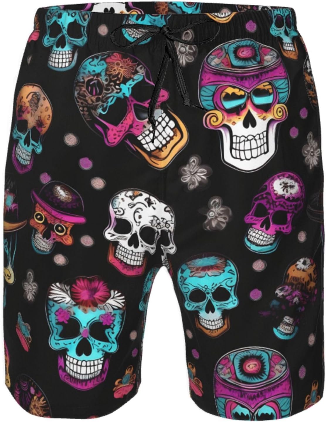 Sugar and Skulls Style Print Mens Casual Shorts Drawstring Summer Beach Stretch Shorts Novelty Swimtrunks