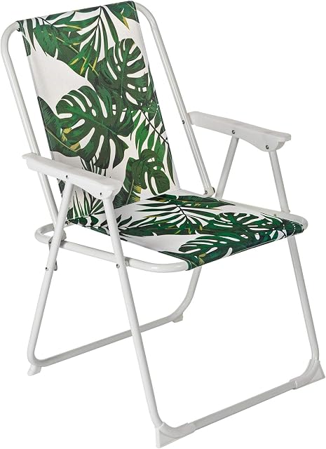Harbour Housewares 1x Banana Leaf Folding Metal Beach Camping Chair Portable Garden Armchair - Foldable Lightweight Outdoor Picnic Seat