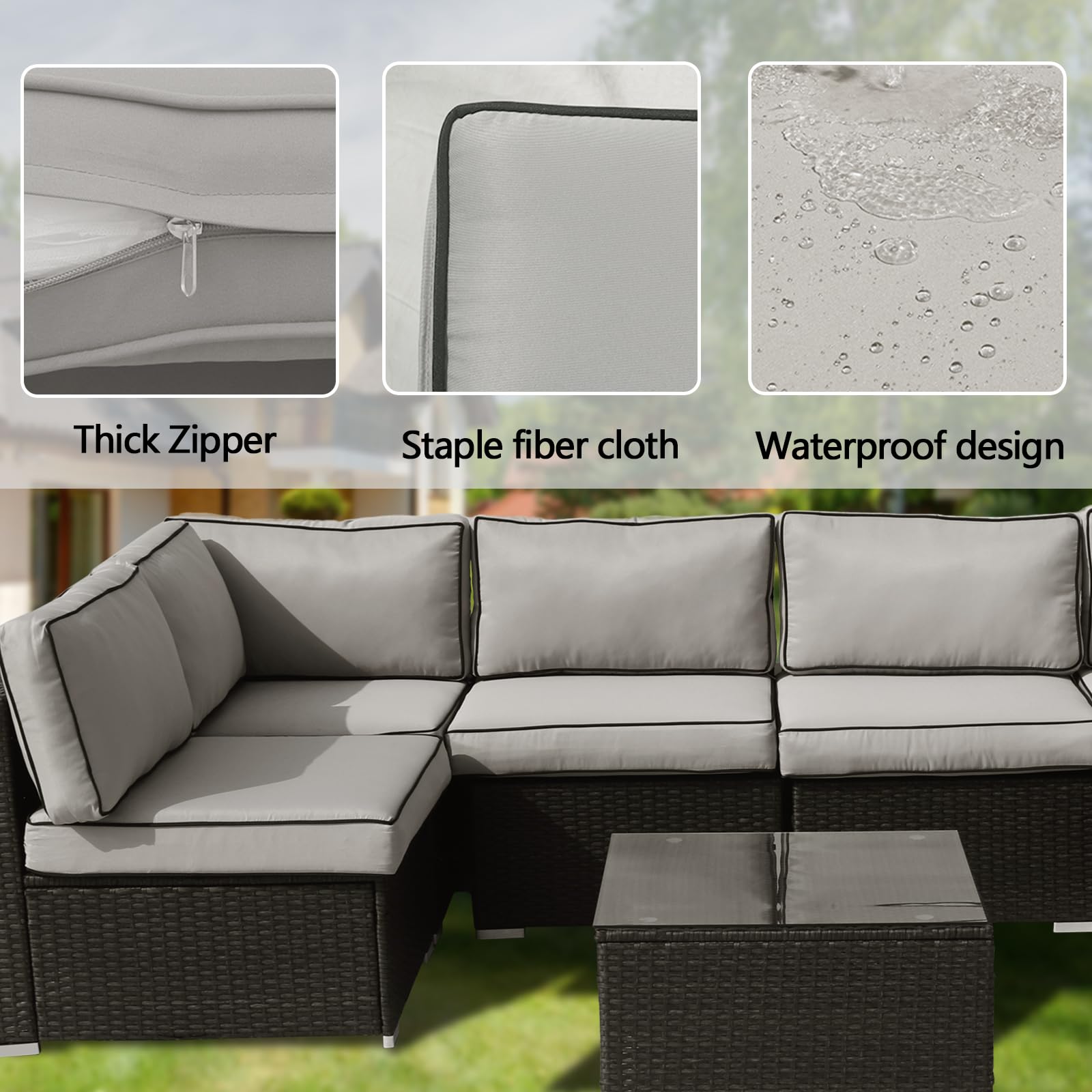 14-Piece Patio Cushion Cover Set – Waterproof Slipcovers For Outdoor Furniture, Gray & Black (Covers Only)