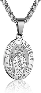 P. BLAKE Oval Saint Christopher/Michael/Joseph/Jude/Virgin Mary/Joseph/Francis/Patrick/Anthony/Benedict/Thomas Necklace for Men Women, Stainless Steel Catholic Patron Pendant with Chain 24 Inches