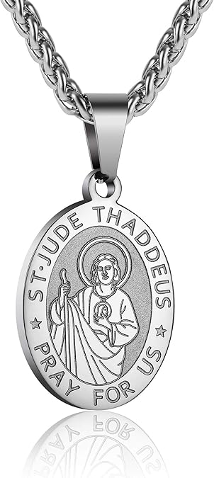 P. BLAKE Oval Saint Christopher/Michael/Joseph/Jude/Virgin Mary/Joseph/Francis/Patrick/Anthony/Benedict/Thomas Necklace for Men Women, Stainless Steel Catholic Patron Pendant with Chain 24 Inches
