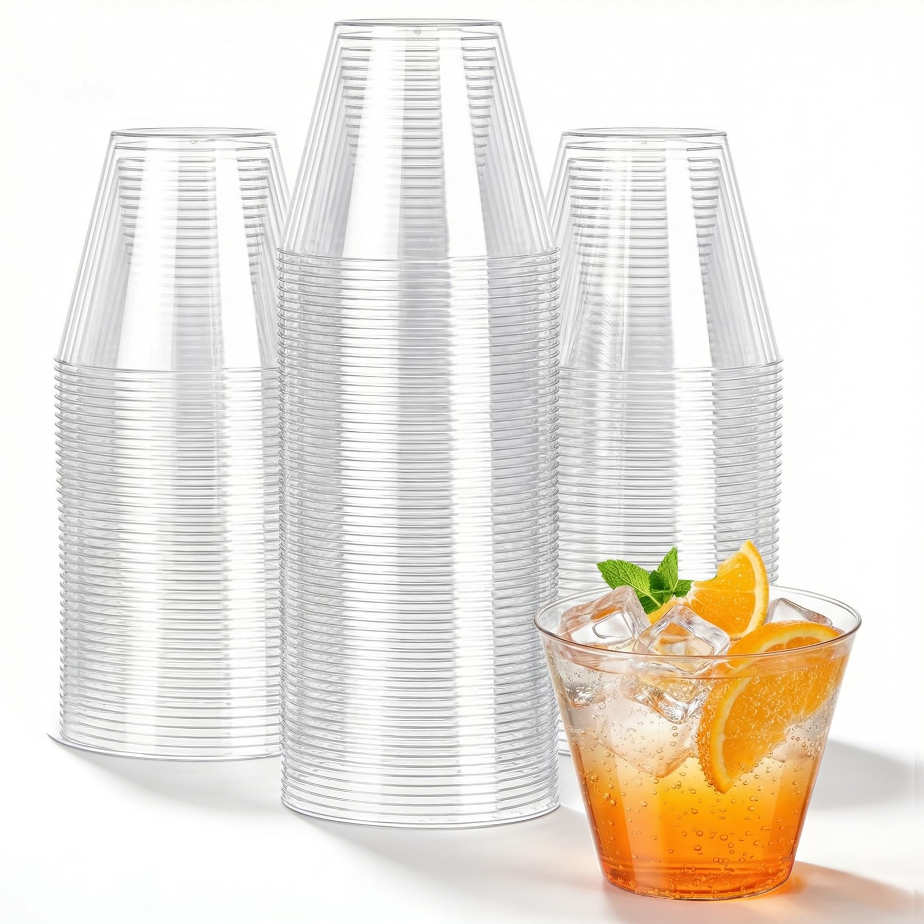 N9R Paquete de 100 vasos de plástico transparente de 9 onzas, vasos de plástico desechables, vasos de cóctel resistentes para deshierbar, fiesta