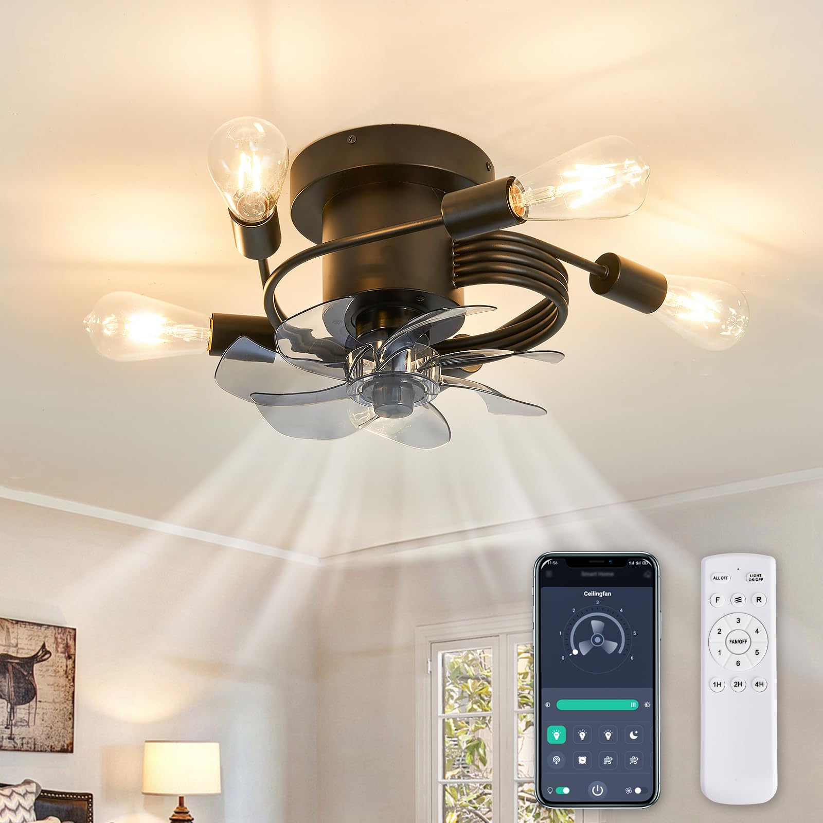 SHIKHO Farmhouse Ceiling Fan with Light and Remote Control Semi Flush