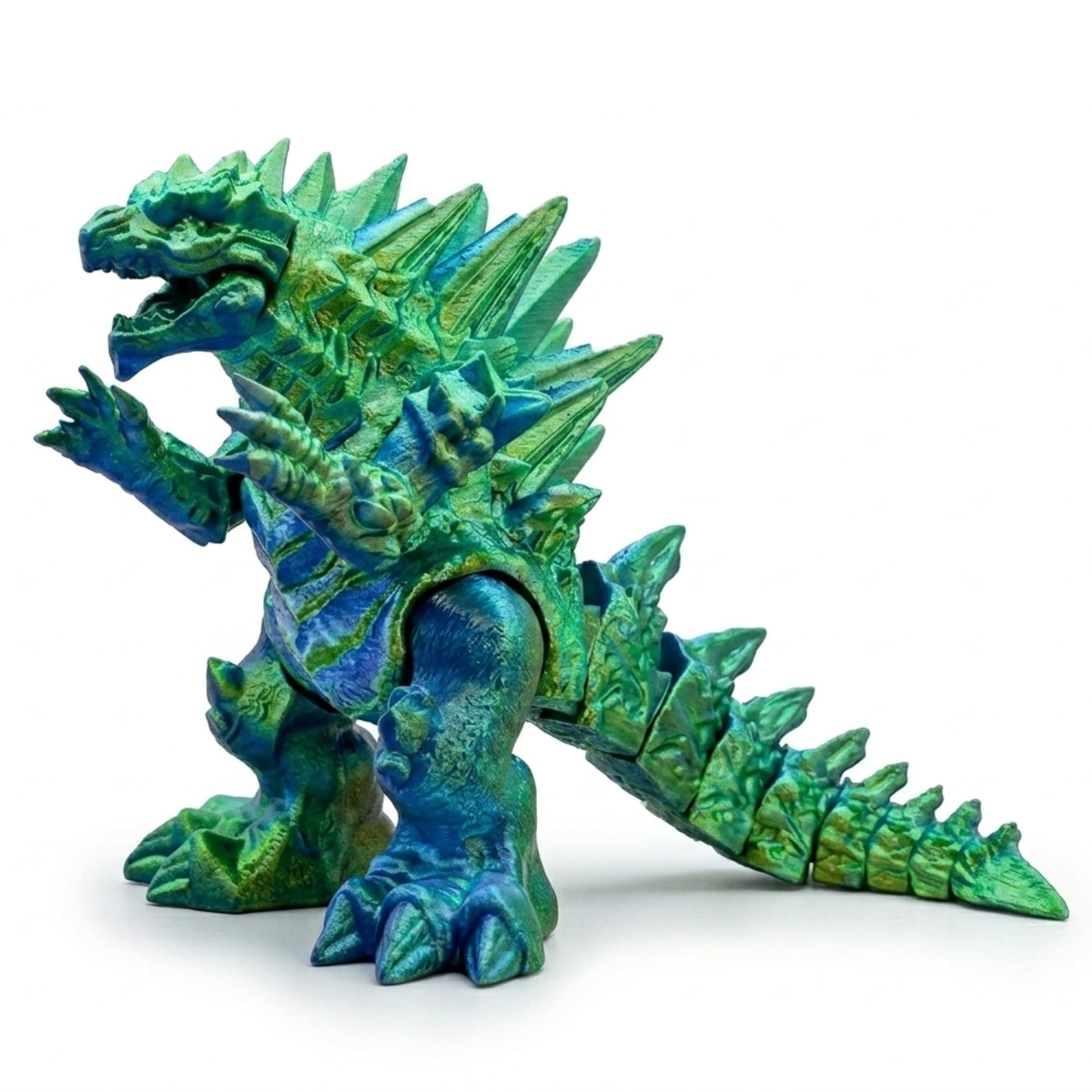 3D Printed Godzilla Monster Figure – Flexible Articulated Fidget Toy with Movable Joints – Detailed Textured Creature Model, Poseable Collectible Desk Decor for Home Office Display - GreenBlue — image 1