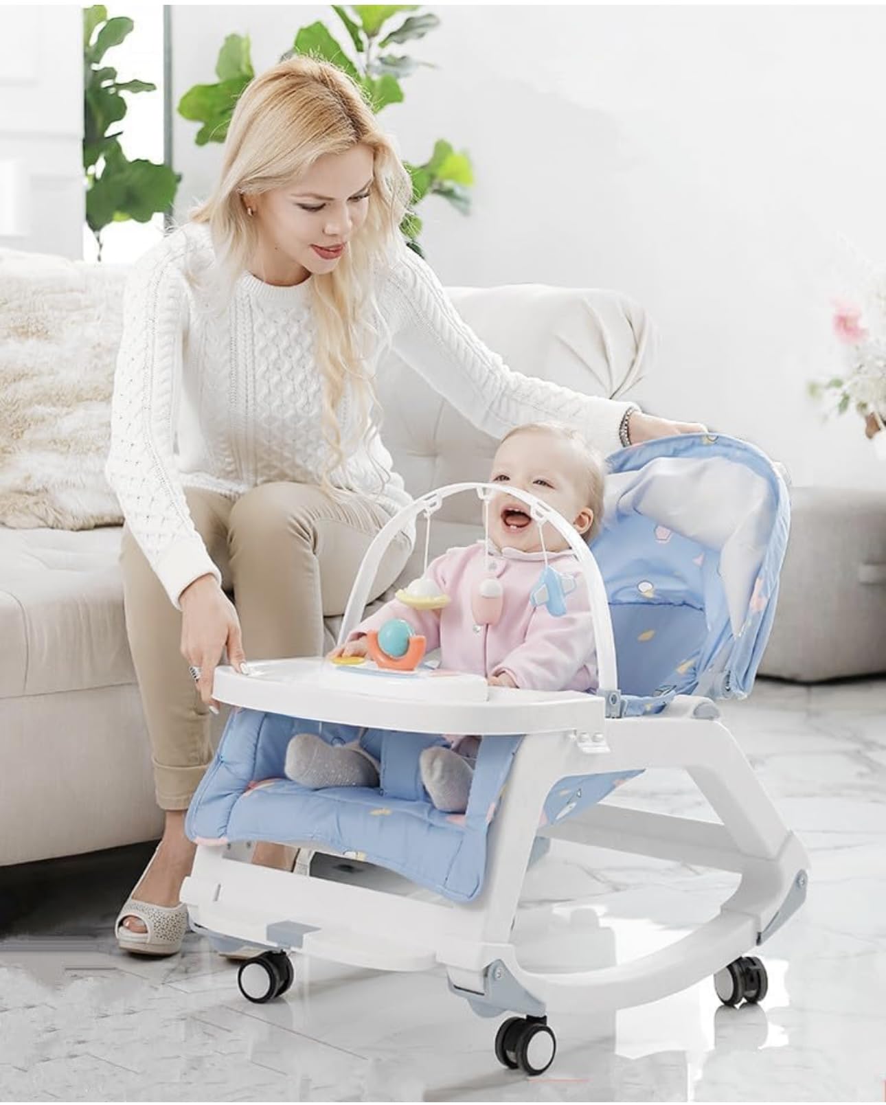 Richtots Premium 5in1 Baby Rocker and Booster Seat for Babies | Rocking Chair for Kids with Multi Position Recline, Hanging Toys & Music | Baby Dining Seat for 0 to 2 Years Boys Girls (Blue) - Image 2 thumbnail