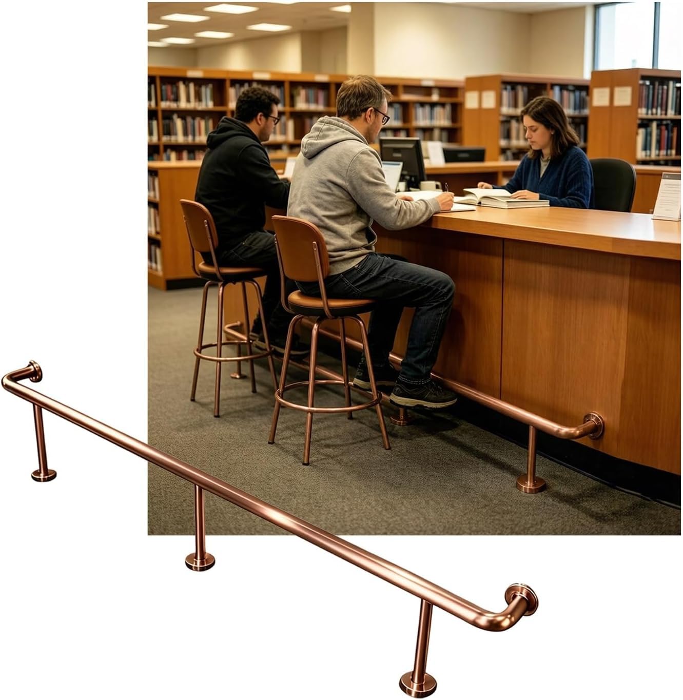 Hgouhk Rose Gold Bar Foot Rail Kit Heavy Duty Bar Foot Rail, Kit For Restaurant Kitchen Cafe Library Counter, 3.28~16.4Ft(,3.8M/12.47Ft)
