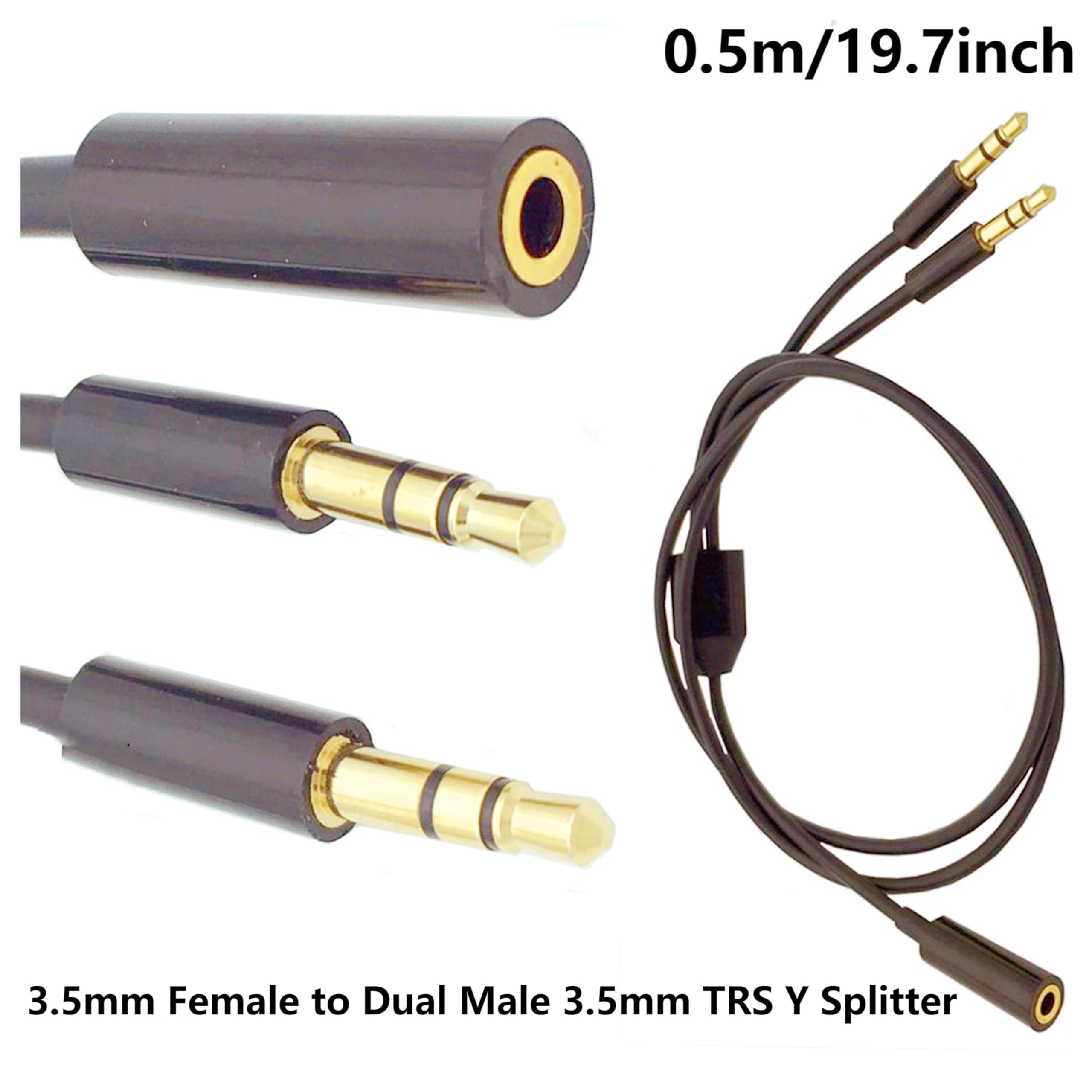 3,5 mm 1 Buchse auf 2 Stecker, Stereo-Kopfhörer, Audio-Adapter, Splitter, 3,5 mm TRS Y-Splitterkabel, vergoldete Klinke für Kopfhörer, PC, Smartphone, MP4-Lautsprecher, 50 cm, Schwarz