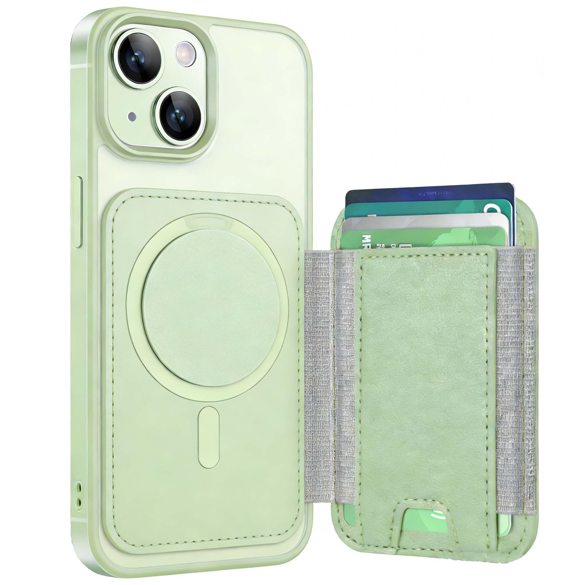 Miracase Magnetic for MagSafe Wallet, Strongest Magnetic Case Wallet Holder for iPhone 15, Light Green
