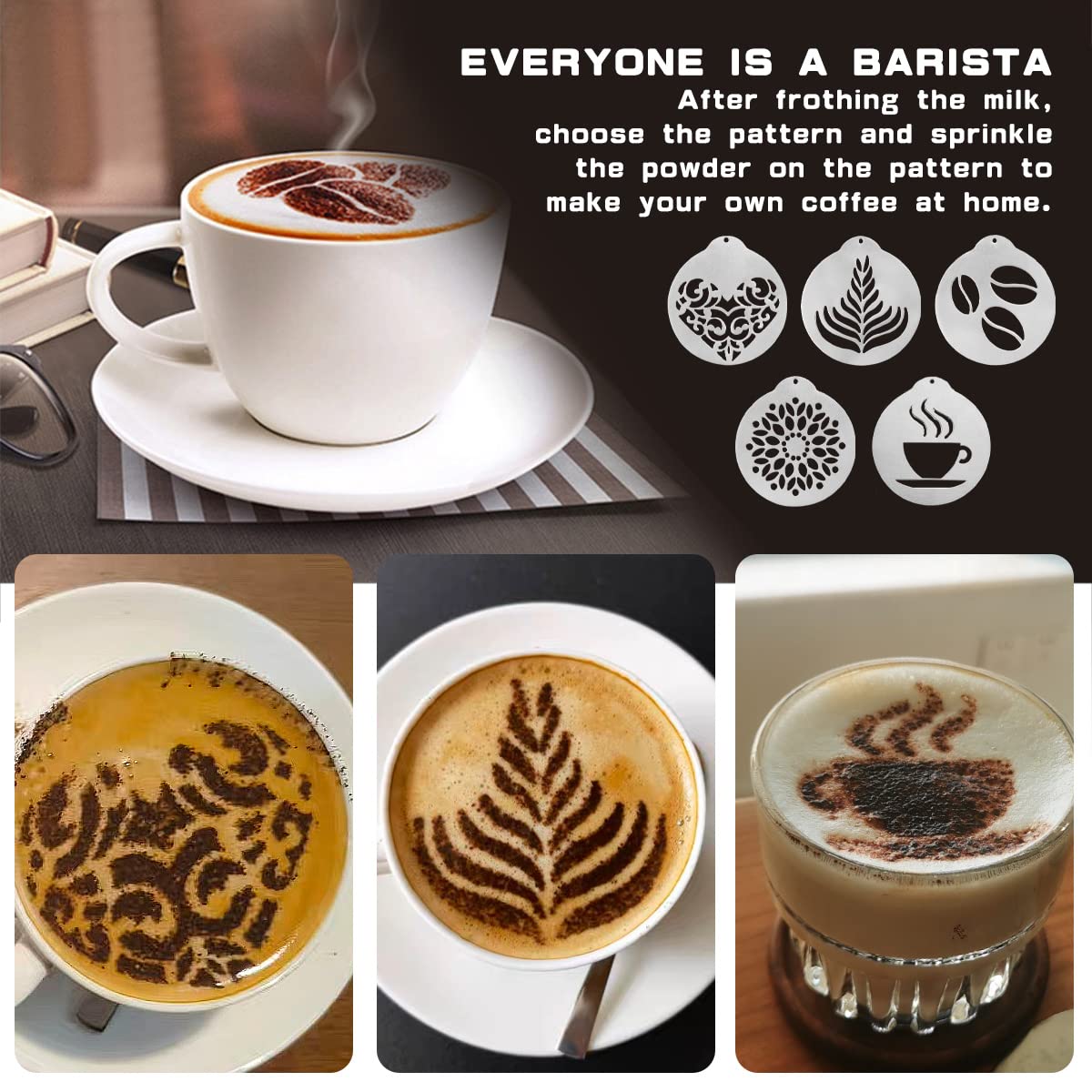 2-Pack Stainless Steel Coffee Stencils – Easy Latte Art For Cappuccino & Hot Chocolate