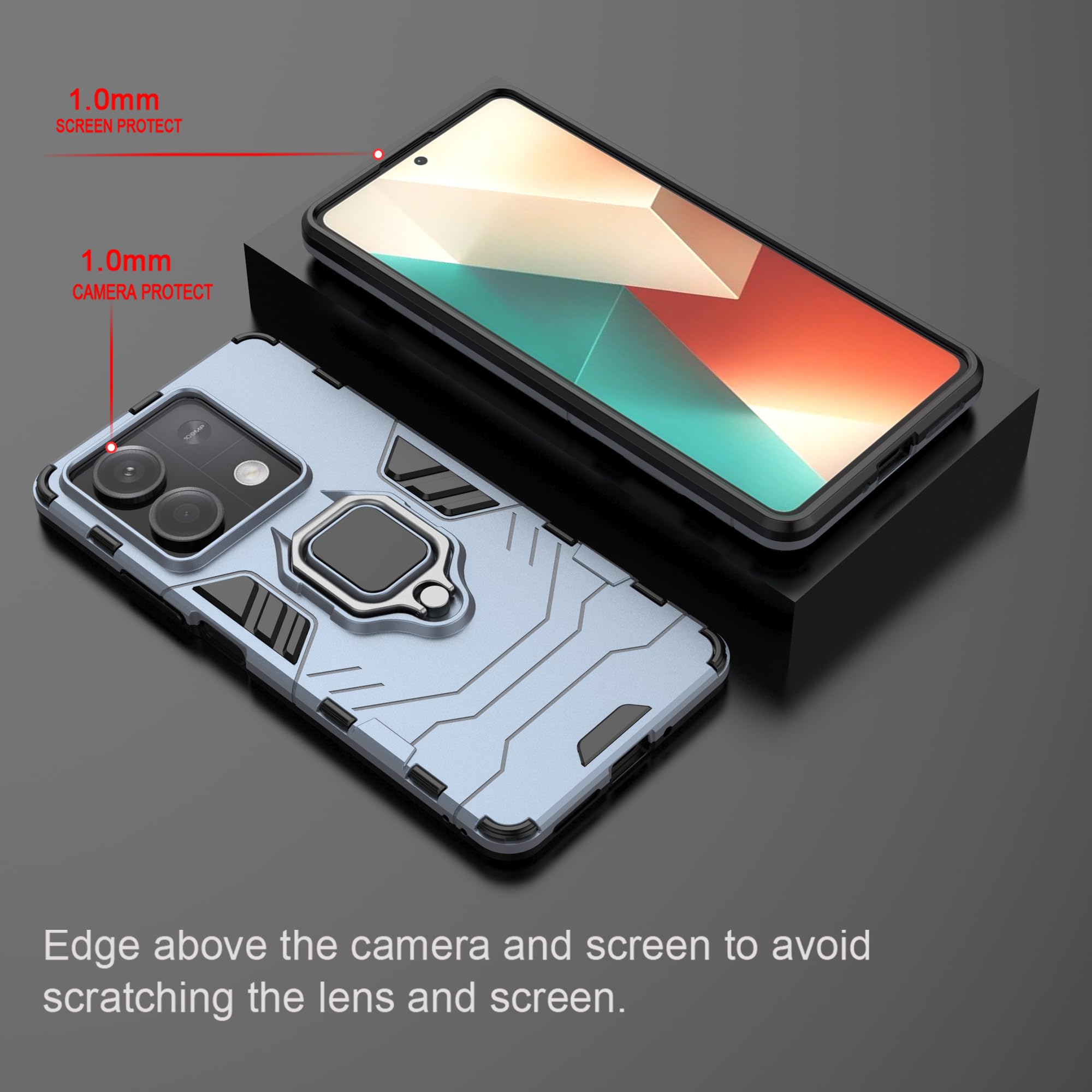 Cover Xiaomi Redmi Note 13 5G Rugged Blu - Protezione Camera e Anello