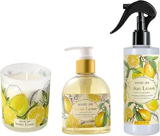 ROMIIE ZOI Home Fragrance Gift Set – Hand Soap, Candle & Room Spray,Lemon, Relaxing Self Care Bundle