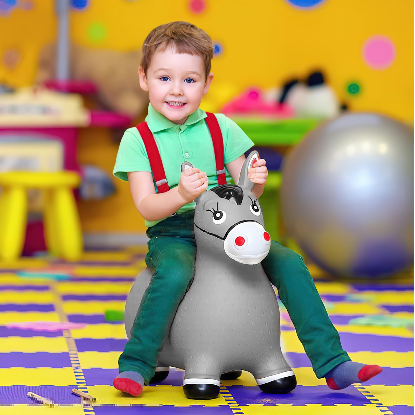 Animale Saltellante, Salta Bambini da Interno, Gonfiabile Cavallo Saltellante, Giocattolo Saltellante da Interno/Esterno, Regalo per Bambini di Compleanno (Gris)