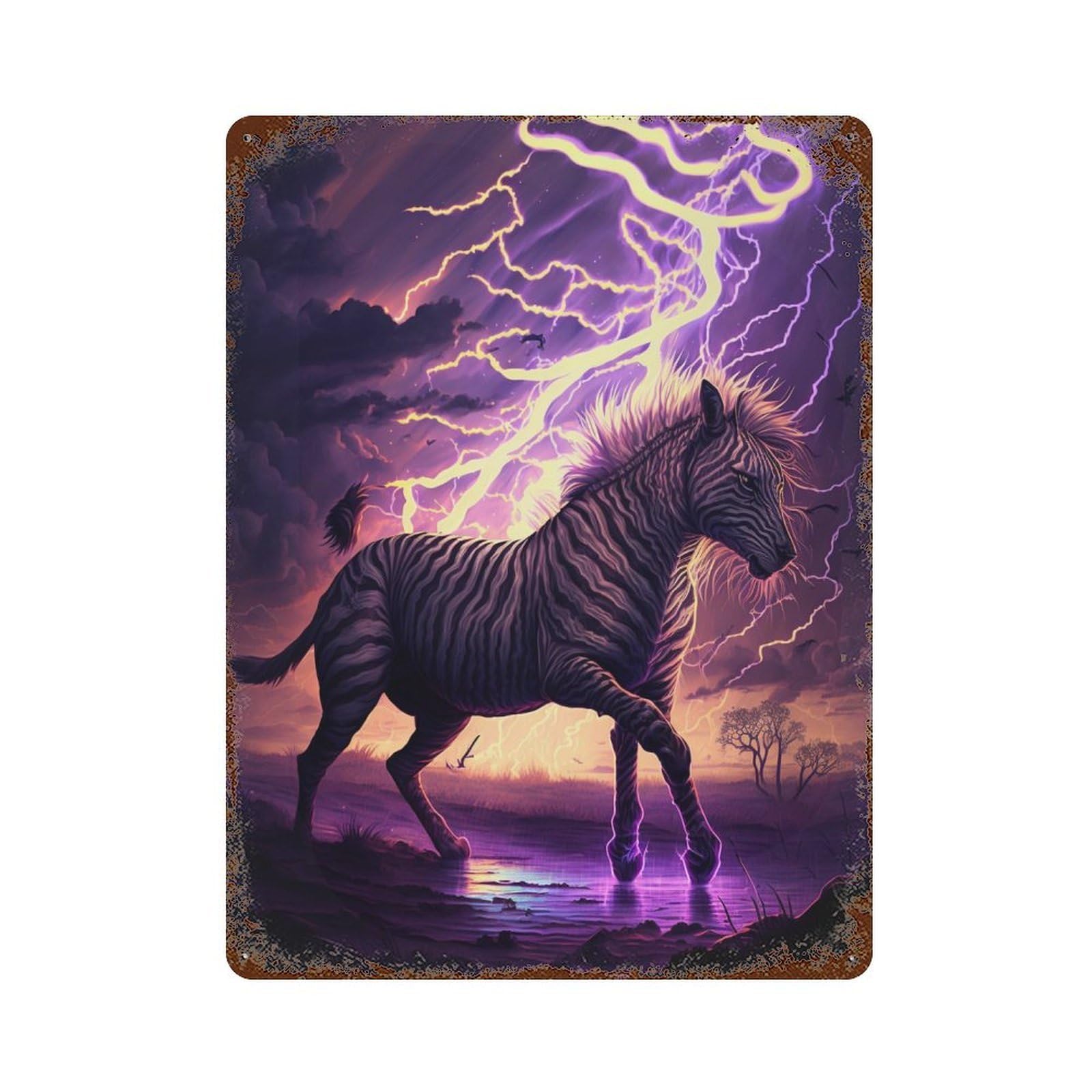 Rust Effect Zebras in Lightning Storms Rusty Metal Tin Sign 15.7"x11.8", Farmhouse Wall Decor for Cafe, Home Bar And Lounge Decor