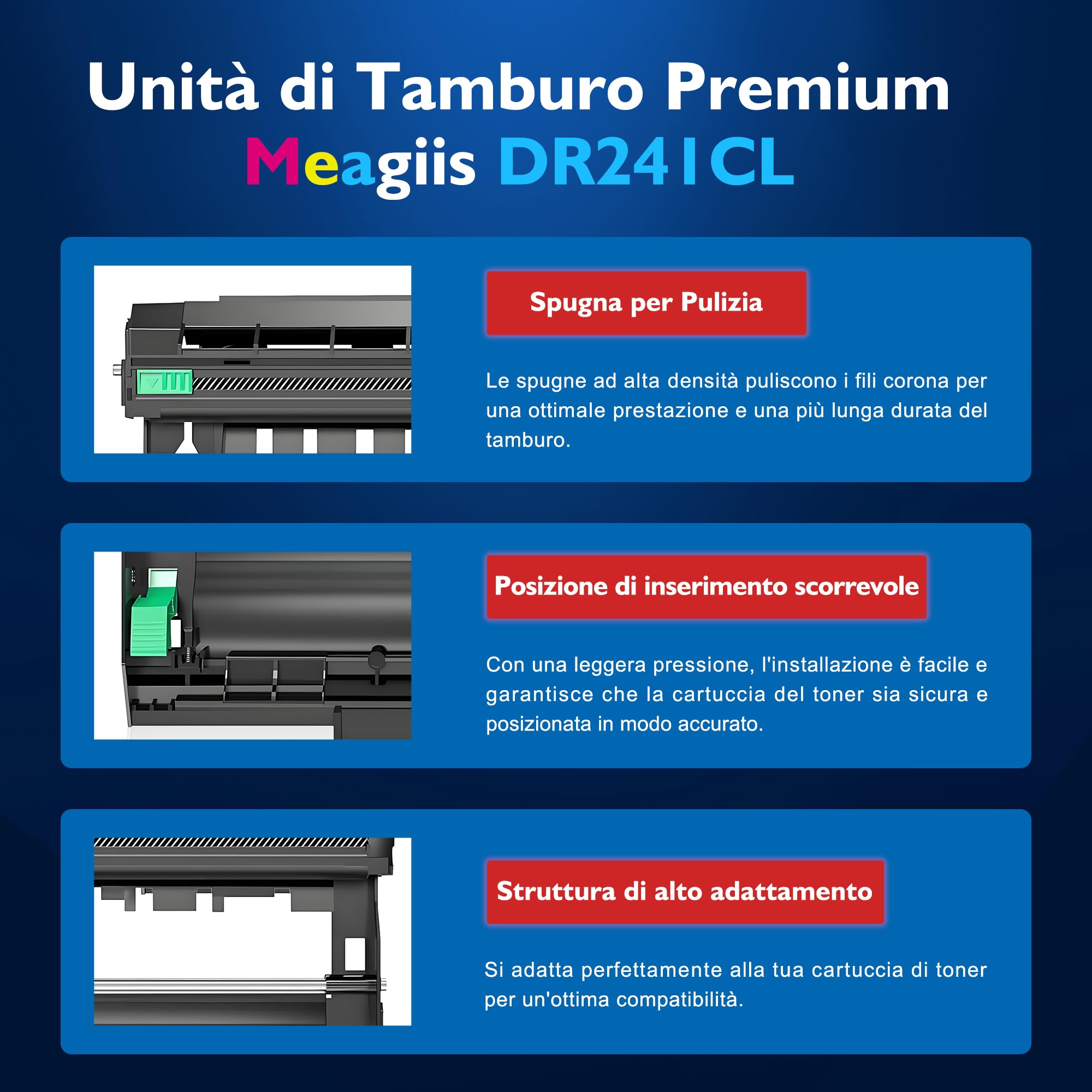 DR-241CL Unità del tamburo Compatibile per Brother DR241 DR241CL tamburo per Brother DCP-9020CDW DCP-9015CDW DCP-9022CDW HL-3140CW HL-3150CDW HL-3170CDW MFC-9140CDN MFC-9330CDW (4 Pacchetto)