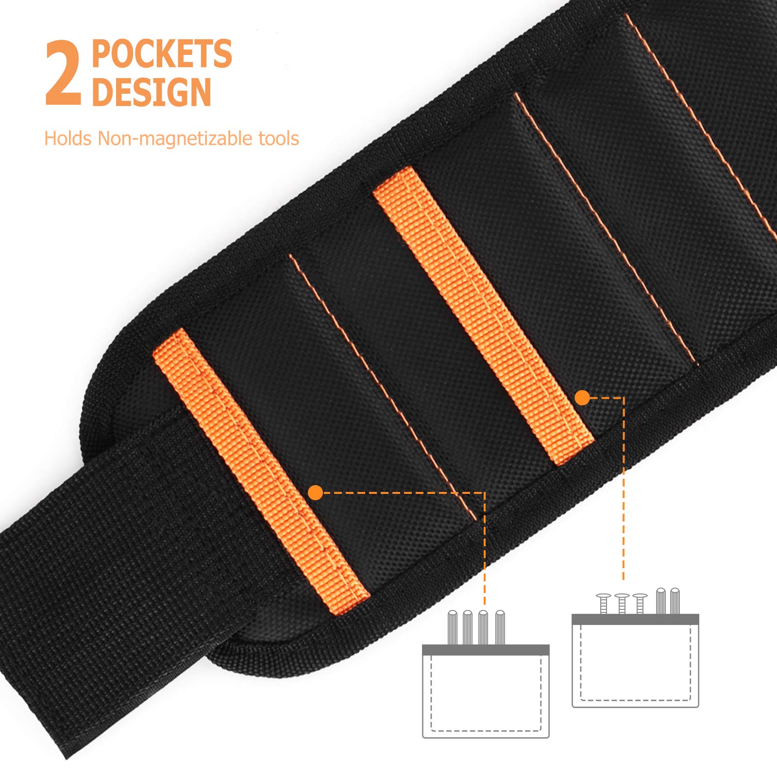 Bracciale Magnetico, Regalo Uomo, Polsino Magnetico con 15 Magneti Super Forti, Fissaggio di Viti/Chiodi/Attrezzi Magnetici, Regalo per Marito, Gadgets Uomo
