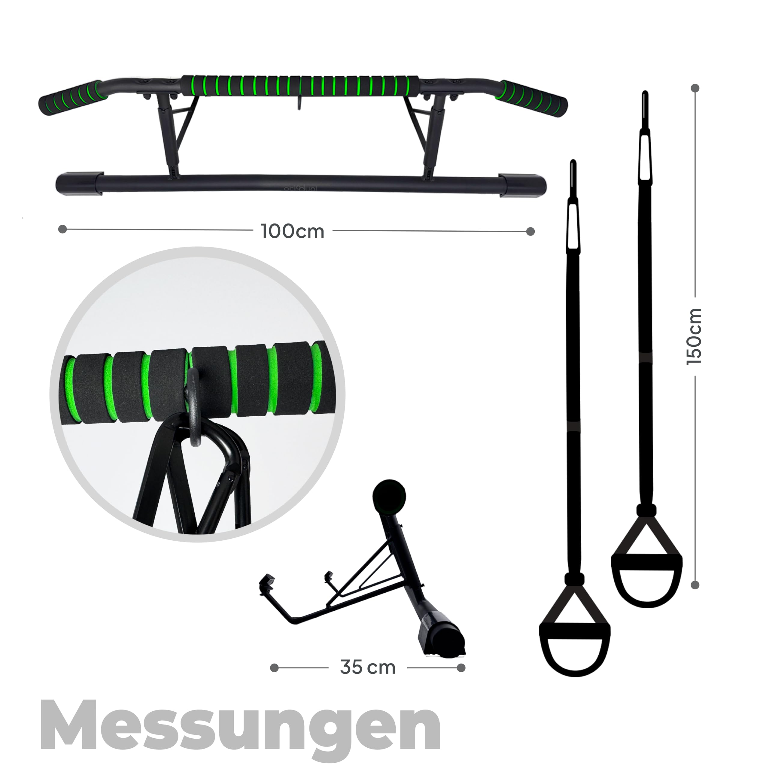 OcioDual Klimmzugstange Türrahmen Schraubenlose, Klimzugststange für Tür + Suspension-Trainingsgurte, Klemmstange Türrahmen, Heimübung, Heimfitness, Pull Up Bar Door, Reckstange indoor