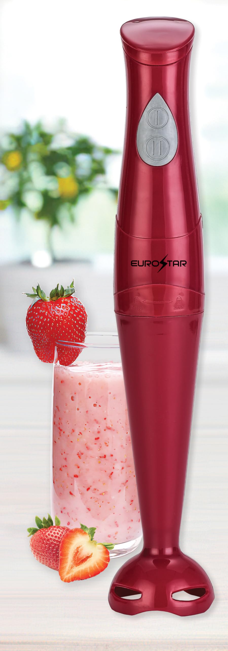 EUROSTAR EH401R 2-Speed Immersion Hand Blender with Detachable Shaft, Red