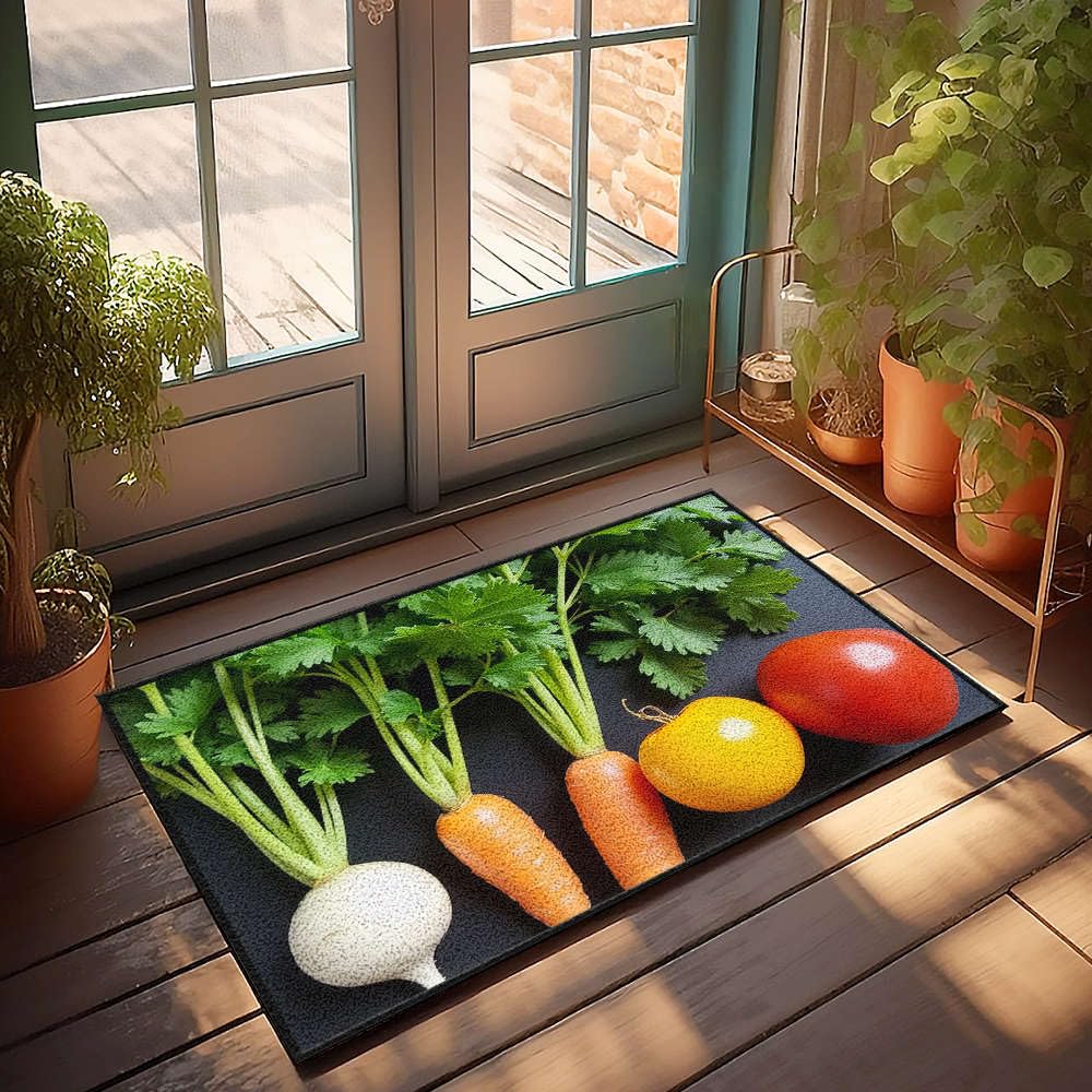 Paillasson d'extérieur légumes frais grand tapis d'entrée feuilles vertes