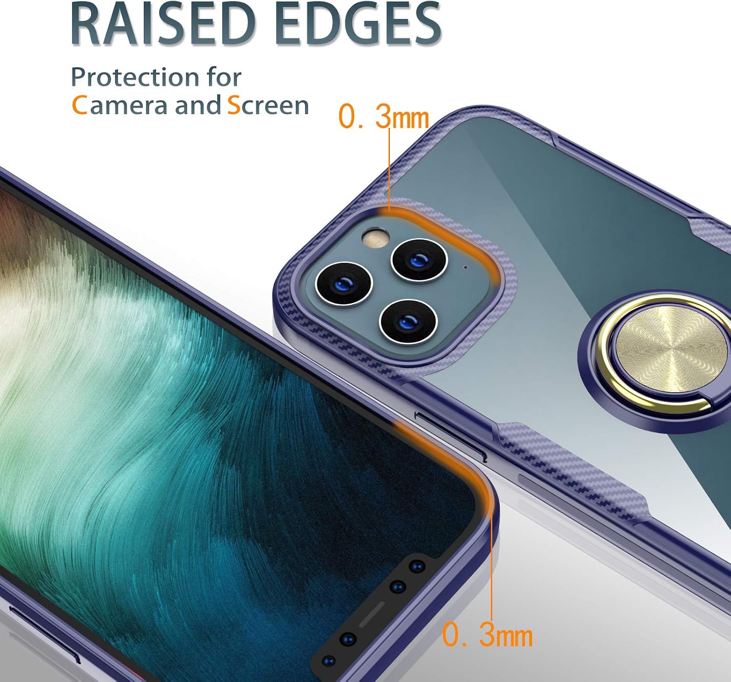 OJBK Carbon Fiber Clear Series Compatible with iPhone 12 Pro Max Case with Ring,Anti-Scratch Cover Case with 360 Degree Rotation Kickstand, Supports Magnetic Car Mount,6.7"
