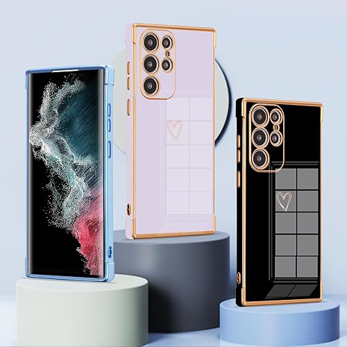 Miniatura 6 de ZTOFERA Funda diseñada para Samsung Galaxy S22 Ultra 5G, bonito borde chapado con patrón de corazones de amor con protección para lente de cámara,