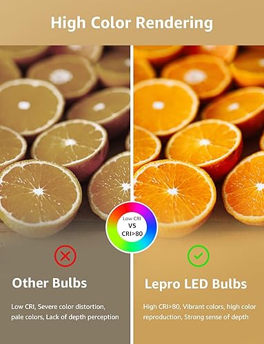 Miniatura 7 de Lepro Bombillas LED regulables equivalentes a 60 vatios, 9.5 W 800 lúmenes, blanco cálido suave 2700 K, base media estándar A19 E26, certificación