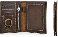 Porta-Passaportes de Couro Legítimo com Bloqueio RFID, Suporte para Airtag, Carteira de Viagem com 3 Porta-Cartões, Bolso para Moedas, Slots para Recibos e Suporte para Caneta-Luxo