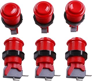6 Pcs/Set HAPP Type Standard Arcade Push Button with Microswitch for Mame/Jamma/Arcade Video Games - 30MM Arcade Buttons (Red)