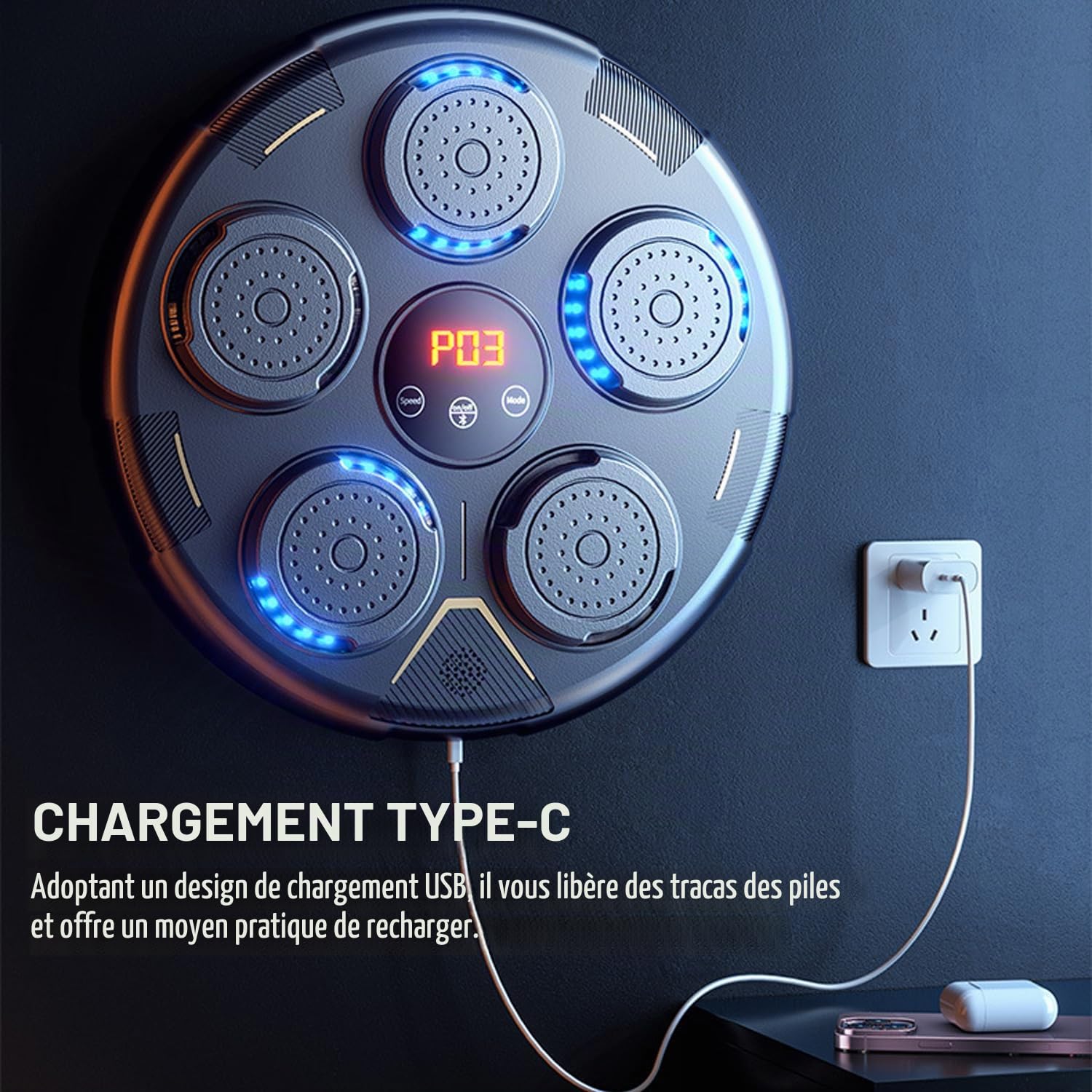 Music Boxing Machine, Boxe Mural Musique Intelligente Bluetooth, Machine de Boxe Musicale, Articles D'entraînement pour Boxe, Réaction Oculaire et Coordination pour Enfants et Adultes