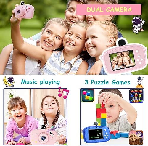 Miniatura 2 de Cámara selfie para niños, regalos de cumpleaños de Navidad para niños de 3 a 9 años, cámaras de video digitales HD para niños pequeños, juguete