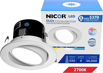 NICOR Lighting 4 inch LED Gimbal Downlight Retrofit Kit in 2700K DLG4-10-120-2K-WH