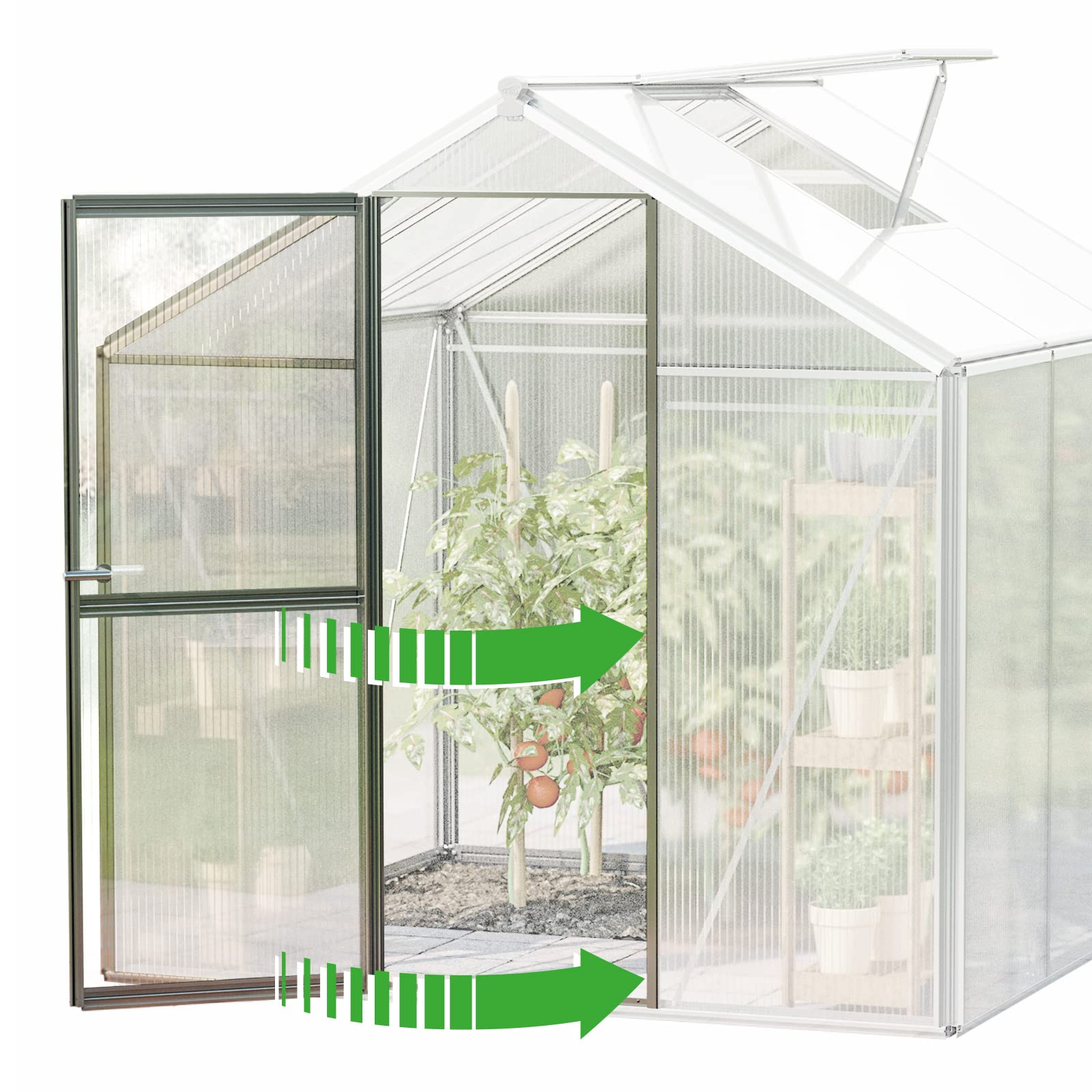Serra GFP ECO 4 telaio in alluminio 192 x 256 cm, lastre a doppia parete di 8 mm, con apri-finestra automatico e telaio di fondazione