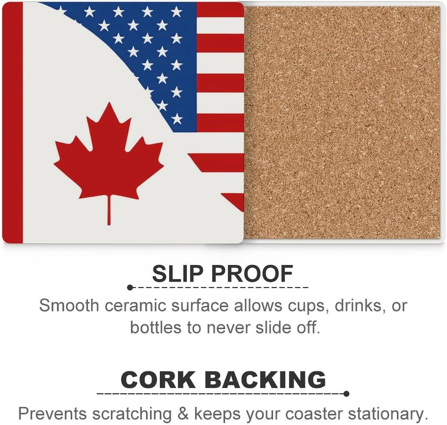 Canada U.S. Flag Funny Ceramic Coasters for Drink Absorbent Cup Holders Tabletop Protection