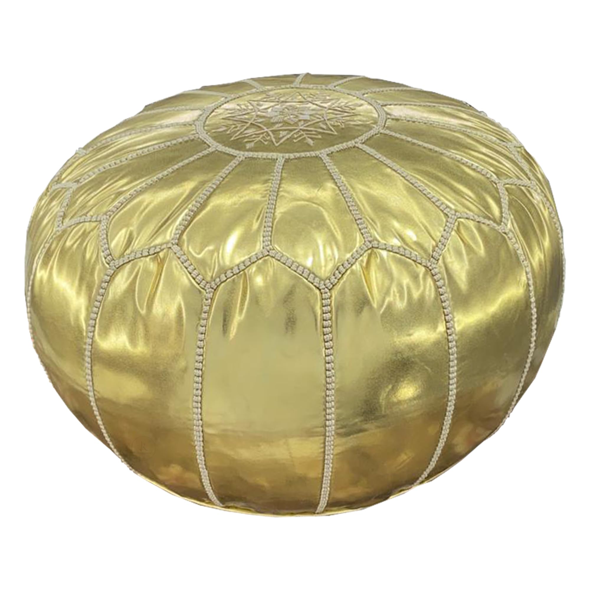 Luxury Handcrafted Moroccan Leather Pouf - Boho Chic Ottoman Seat & Footstool for Living Room Decor - Foot Rest - Round Ottoman (Golden, Cover)