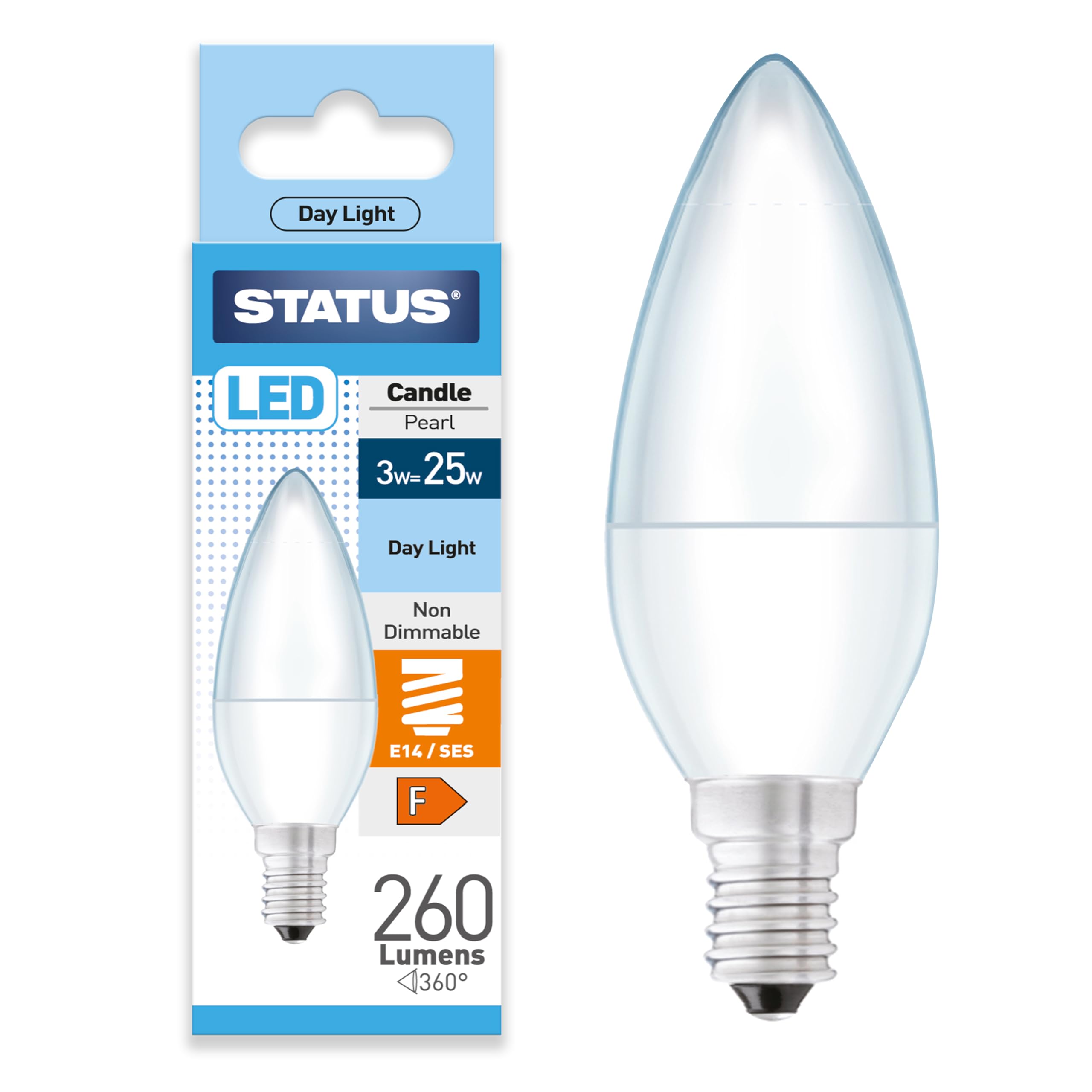 Status 2.5w = 25w LED - Candle - E14 - PA - Day Light - 1 pk Box - in White CDU