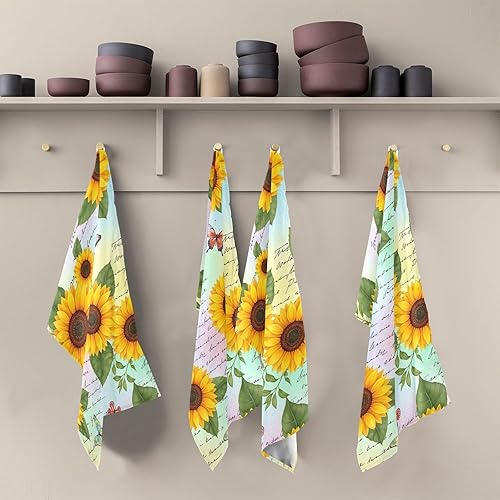 Miniatura 5 de GAIREG Retro Sunflowers Butterflies Kitchen Towel Pack, 28x18 Inch Absorbent Spring Hand Towel