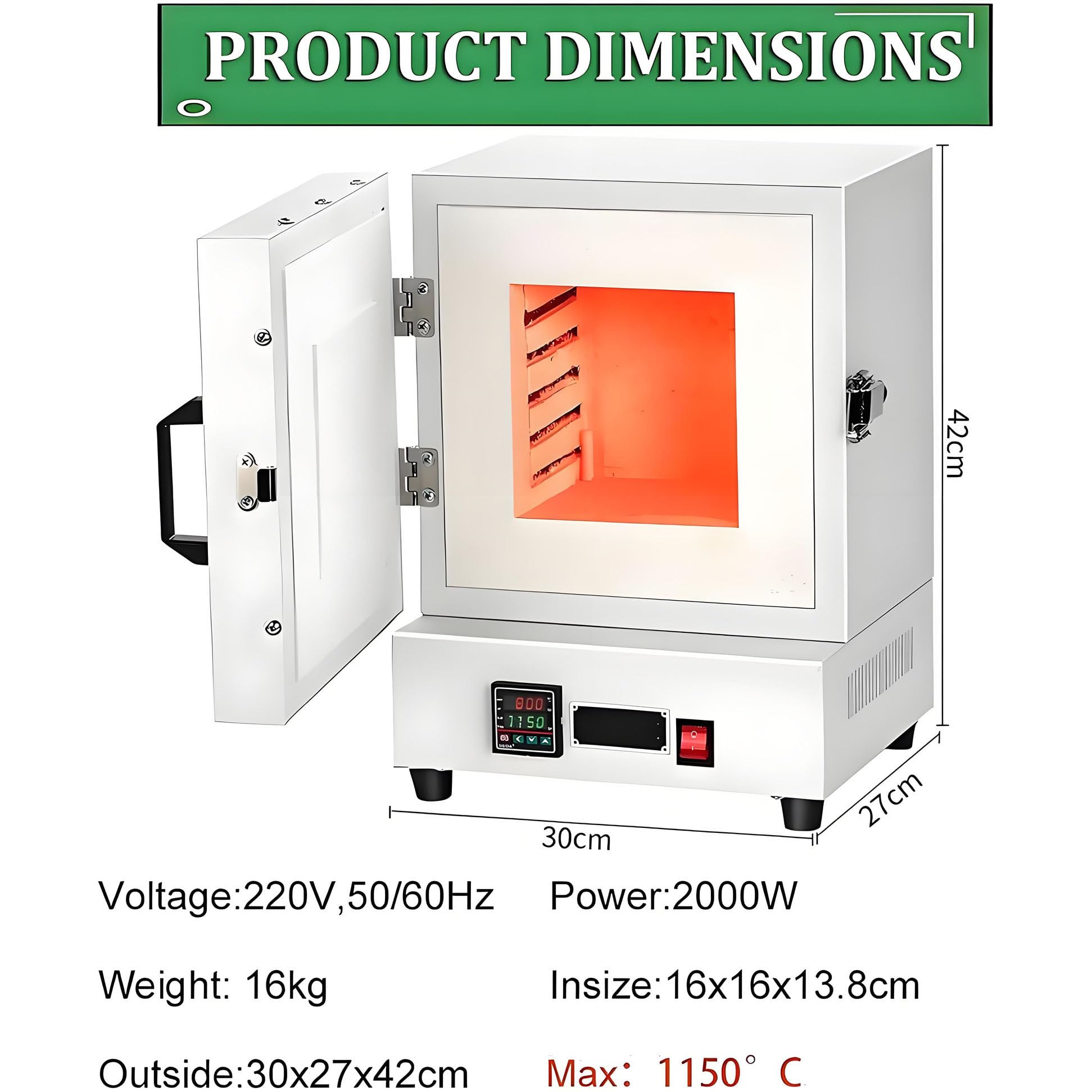 Horno De Mufla Eléctrico De Laboratorio 2000W, Horno Cerrado De Fibra Cerámica 1150℃ Con Pantalla De Temperatura, Para Joyería, Fundición De Metales, Esmaltado De Cerámica Y Fundición De Metales