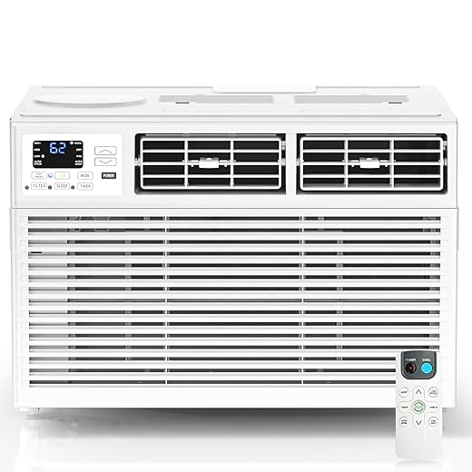 ZAFRO 10,000 BTU Window Air Conditioner, Cools Up to 450 Sq Ft, Window AC Unit Quiet Operation with 6 Modes & 4 Fan Speeds,Eco Mode, Easy Install with Remote for Big Room, Bedroom, White