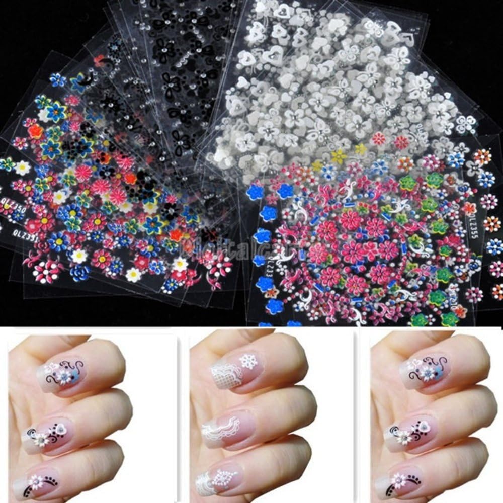 Sonfry 30X 3D Design Tip NAil Art Sticker Decal Manicure Mix Color Flower 3950 (Color: Multicolor)