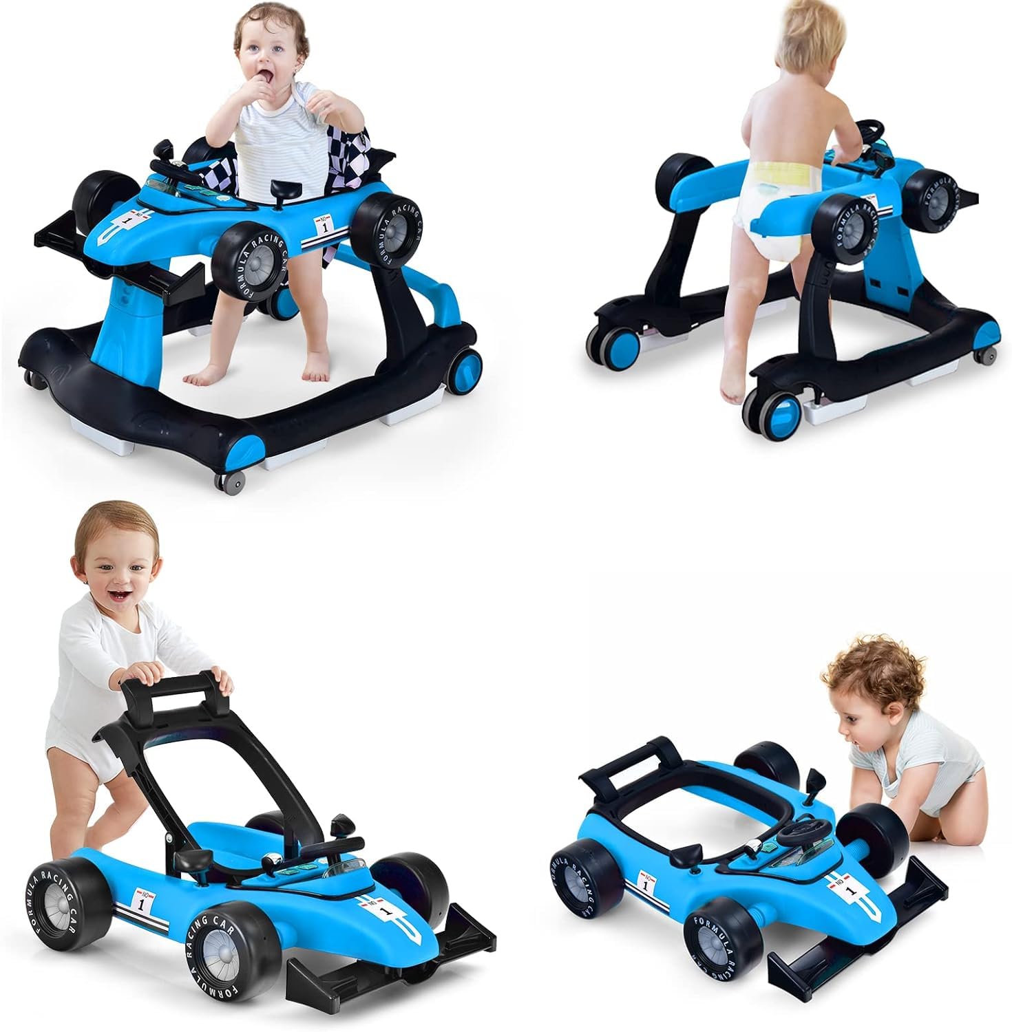 RELAX4LIFE 4 en 1 Andador para Bebés 6-18 Meses, Andador Plegable con Altura Regulable en 3 Niveles, Tacatá Bebés con Luces, Sonidos y Velocidad Controlable, 64 x 73 x 50,5-55,5 cm (Azul) - 1