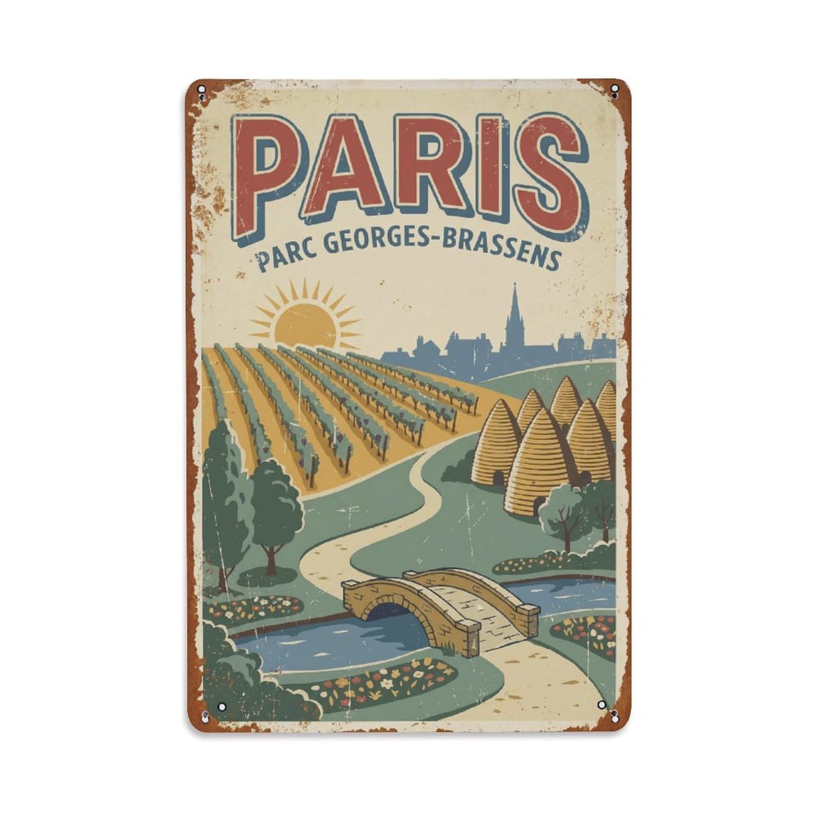 Vintage Travel Paris Parc Georges-Brassens Garden Rusted France Metal Tin Sign Plaque Wall Decor for Cafe, Club Bar, Office, Home Garden Metal Poster 8x12Inch