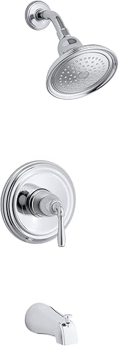 KOHLER TS395-4-CP Devonshire(R) Rite-Temp(R) - Válvula de baño y ducha con mango de palanca, boquilla NPT y cabezal de ducha de 2.5 gpm, 1, cromo