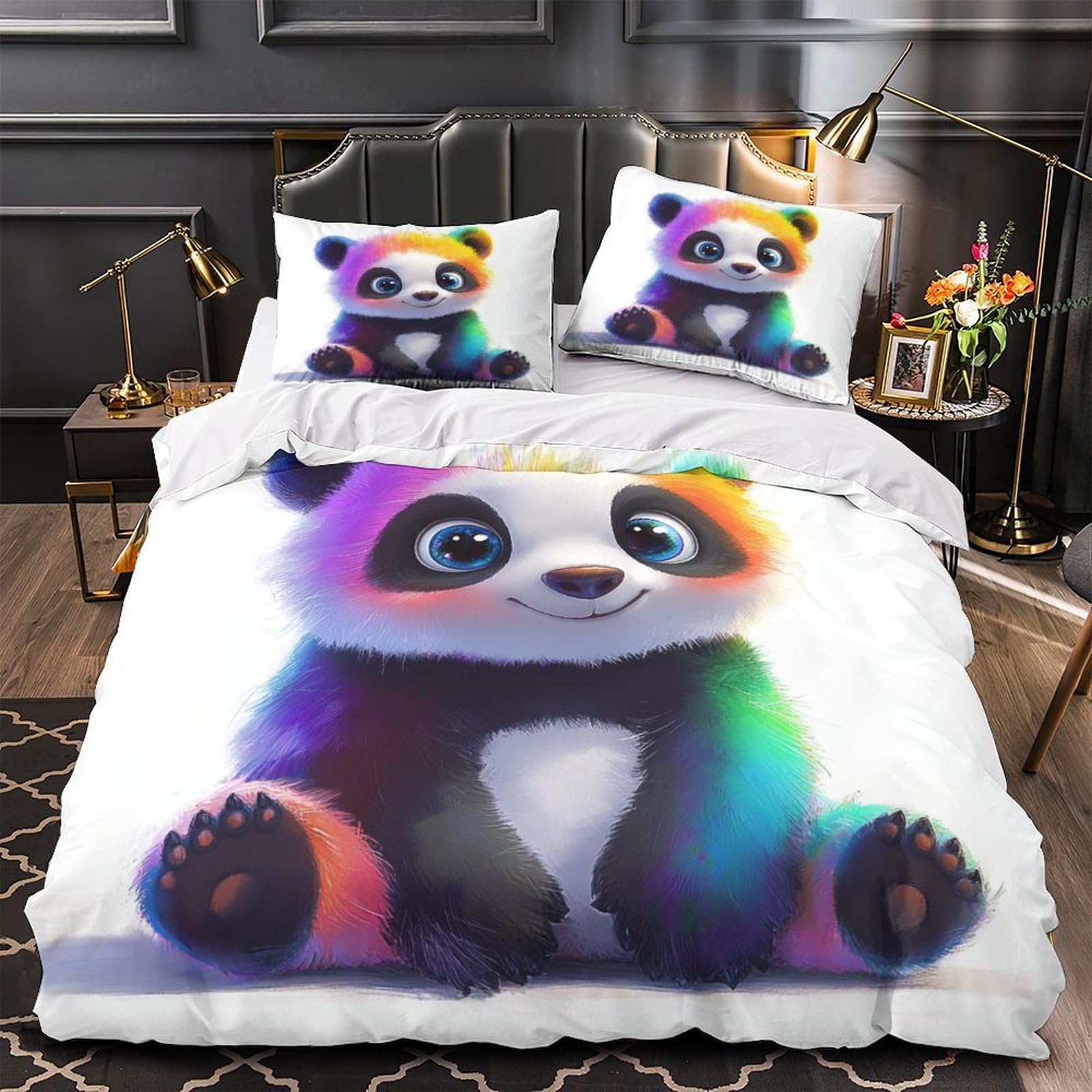 Drap de couette panda imprimé 3D avec taies d'oreiller en microfibre 200x200cm