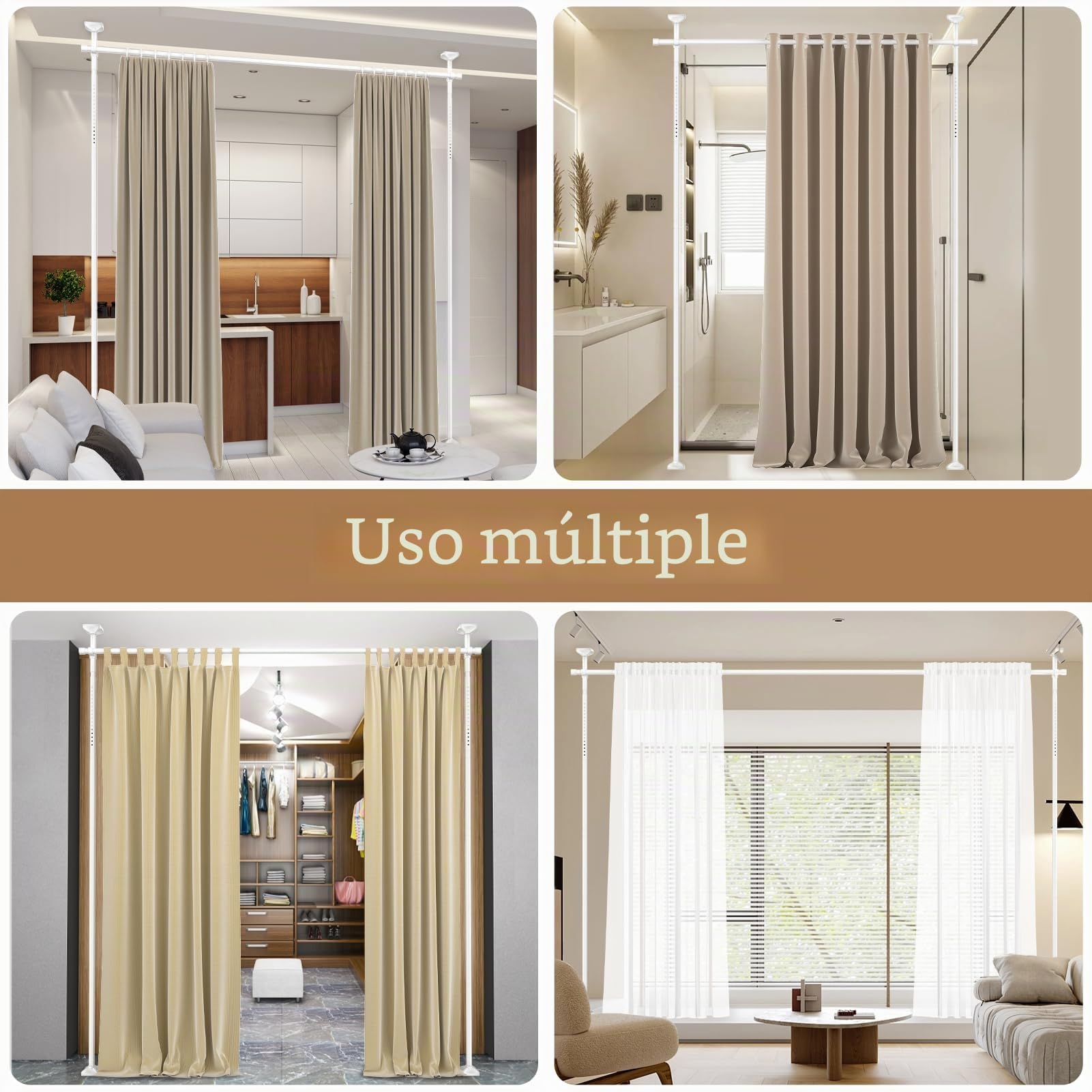 Yeabett Barra de Cortina Divisora de Habitación - Sin Perforación Divisores de Habitación de Partición 122-305cm(A) 70-177cm(An) Ajustable, Separador de Espacio de Partición de Servicio Pesado