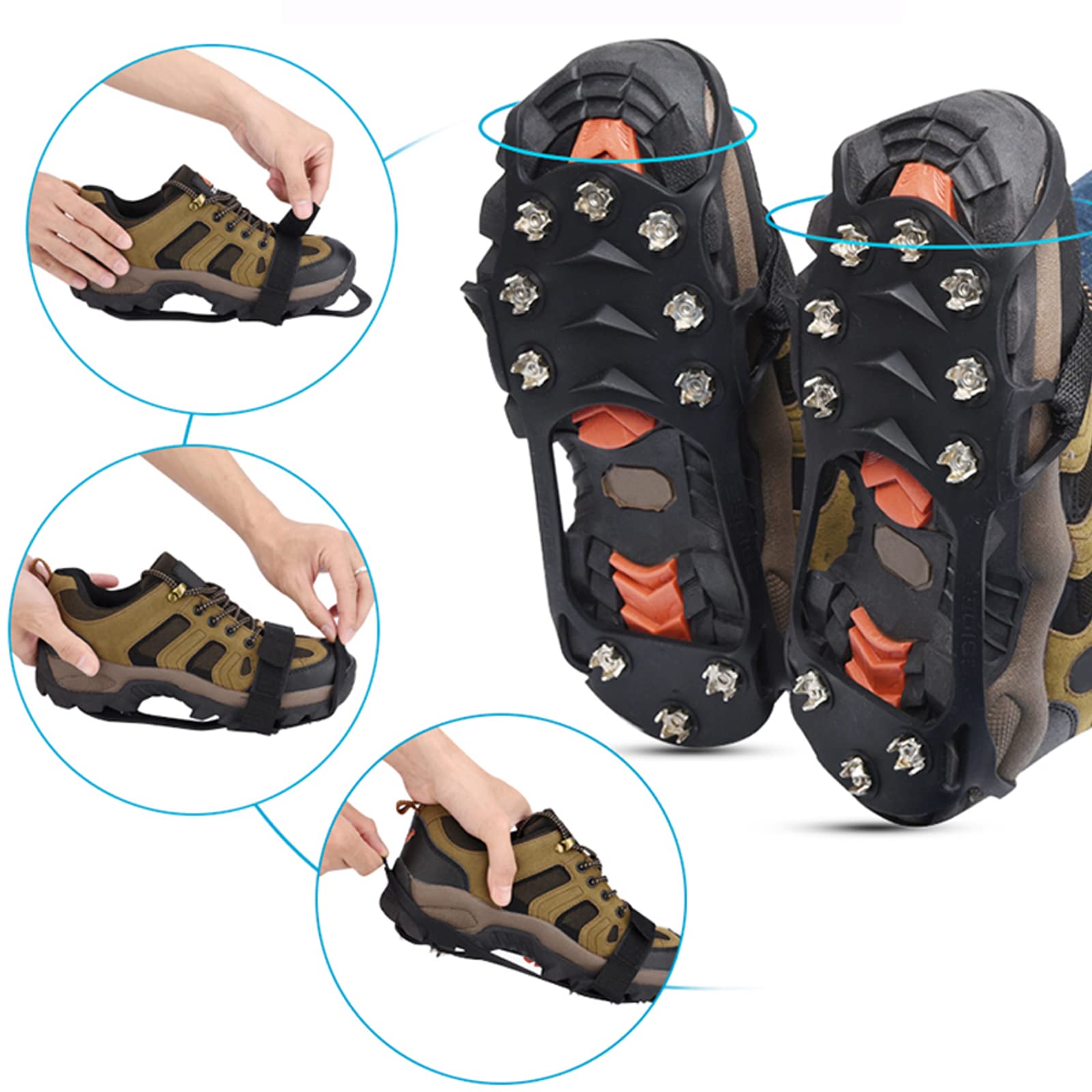 DZQUY Crampons à Neige pour Escalade Griffes de chaîne avec 10 Goujons en Acier Inoxydable pour Chaussures Antidérapant Parfait pour la Marche, l'escalade, Le pelletage de Neige, etc.