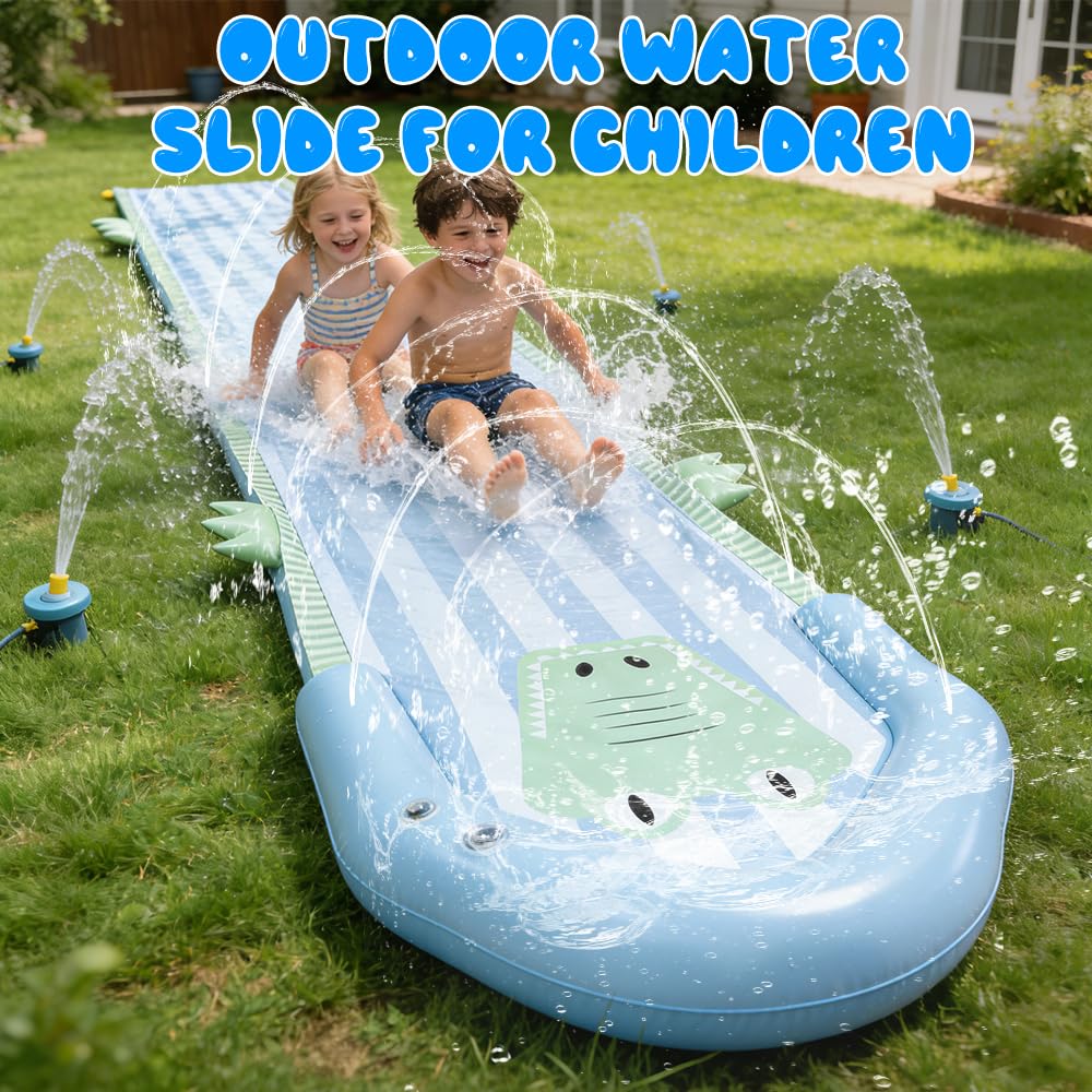 Toboggan Aquatique pour Pelouse, SGZIOO Ventriglisse 550cm, Ventre Glisse avec Arroseur et 2 Planches Gonflables de Bodyboard, Jouet d'été pour Enfants, Jardin, Piscine, Extérieu
