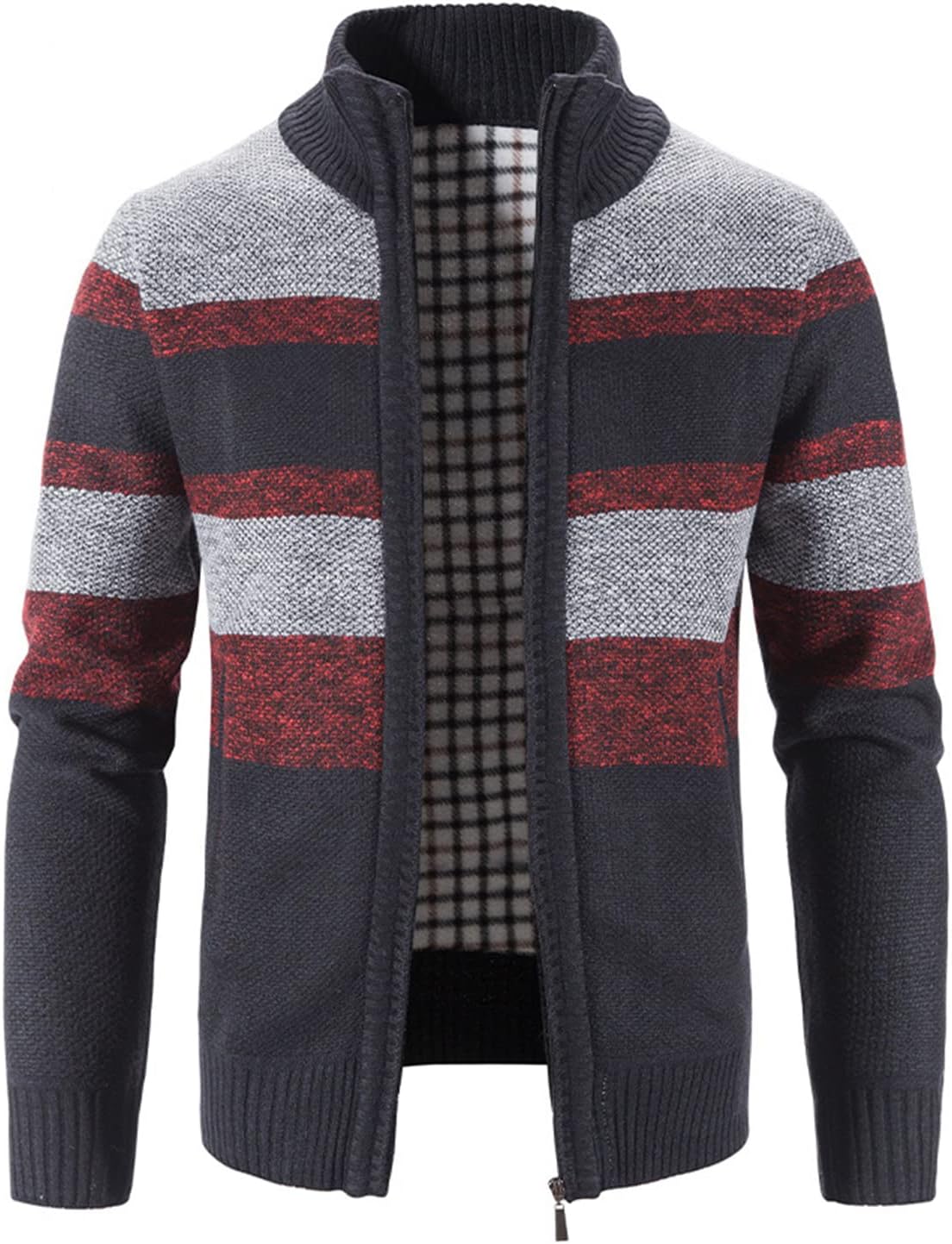 Lu's Chic Men's Slim Fit Cardigan Sweaters Warm Fleece Lined Knitted Full Zip Business Casual Long Sleeve Sweater Pocket