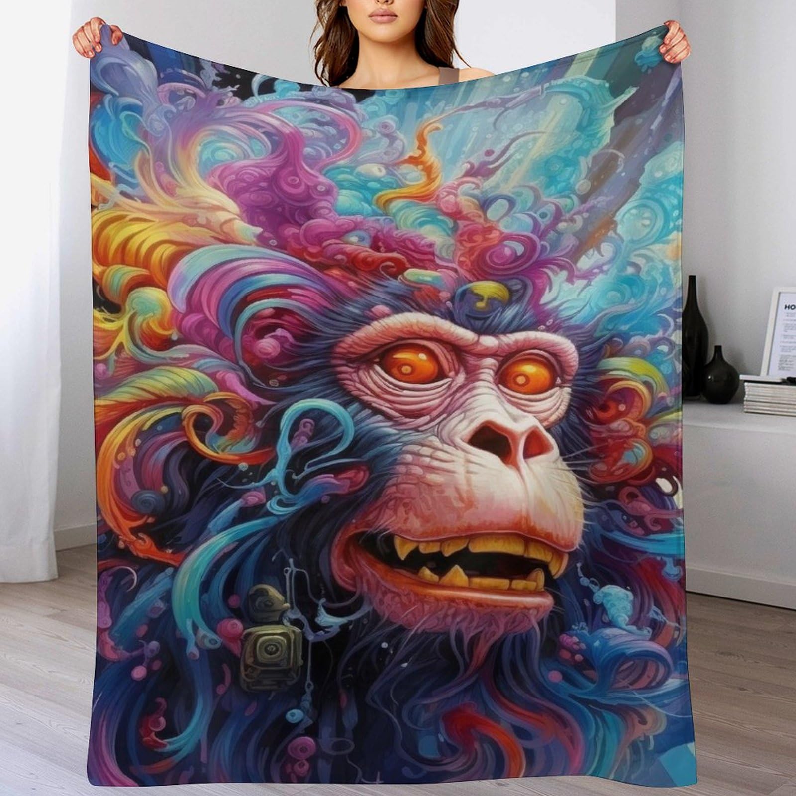 Couverture singe en flannel douce pour lit et canape enfant et adulte 130x180cm