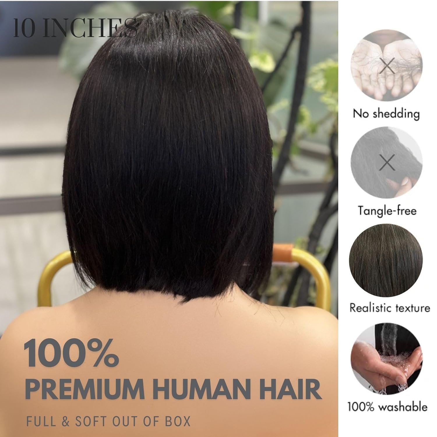 Bob Wig Human Hair Pre-Bleached Knots Straight 13x4 Lace Front Wigs for Women Natural Black Color 10 Inch