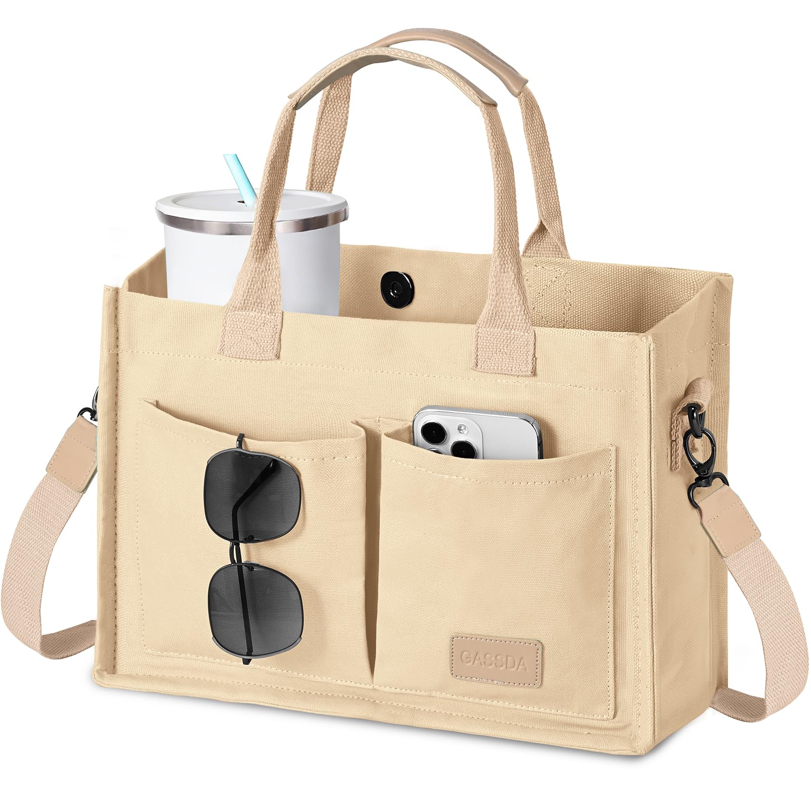 GASSDA Canvas Tote Bag for Women Crossbody Work Purse with Pockets Top Handle Handbag Satchel Bags for Travel Nurse Teacher